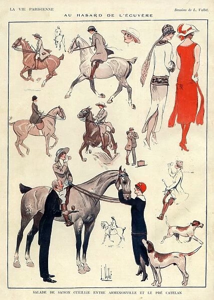 La Vie Parisienne 1920s France L Vallet illustrations woman women riding horses fox