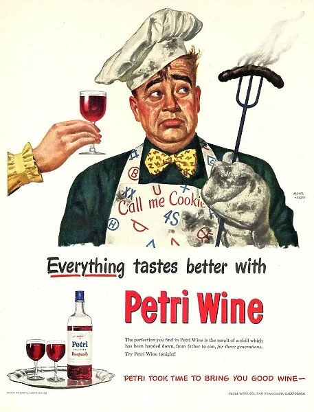 Petri Wine 1940s USA cooking bbq barbecues disasters burnt sausages alcohol