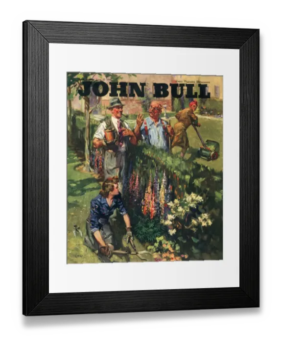 Framed Print : John Bull 1946 1940s UK neighbours husbands wives wife magazines gossips fences