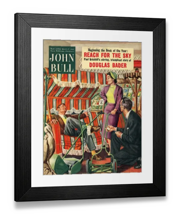 Framed Print : John Bull 1954 1950s UK couples shopping sun loungers magazines horticulture Framed Print : John Bull 1954 1950s UK couples shopping sun loungers magazines horticulture