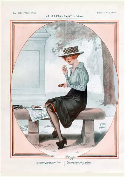 La Vie Parisienne 1918 1910s France cc girls eating hats womens lunch in parks