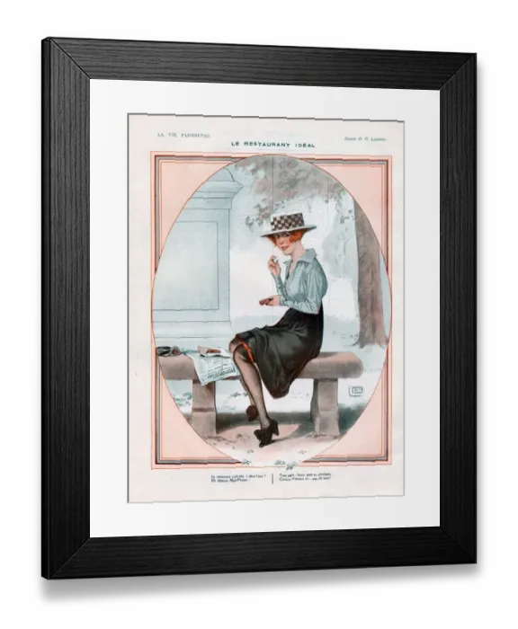 Framed Print : La Vie Parisienne 1918 1910s France cc girls eating hats womens lunch in parks Framed Print : La Vie Parisienne 1918 1910s France cc girls eating hats womens lunch in parks