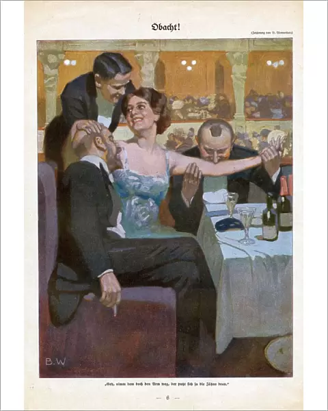 Woman with suitors in restaurant 1920s Germany cc flirting restaurants suitors admirers