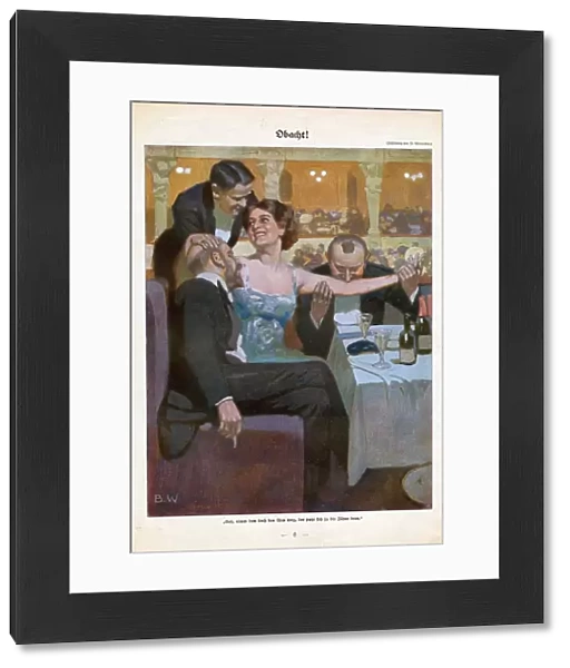 Woman with suitors in restaurant 1920s Germany cc flirting restaurants suitors admirers