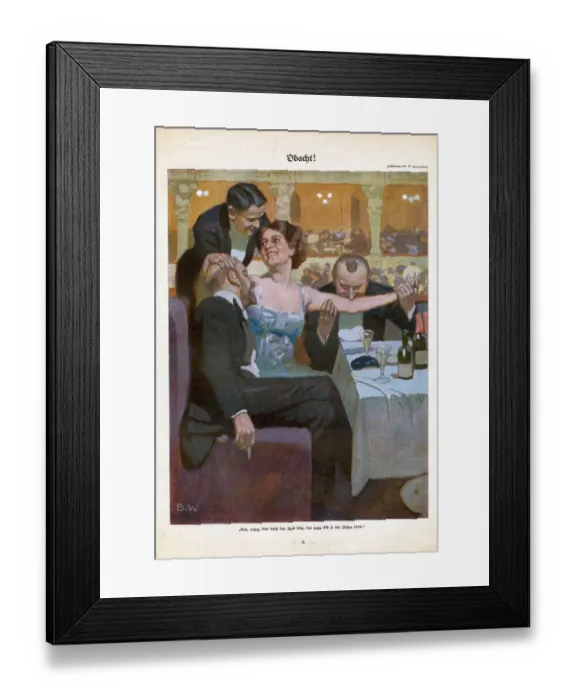 Framed Print : Woman with suitors in restaurant 1920s Germany cc flirting restaurants suitors admirers