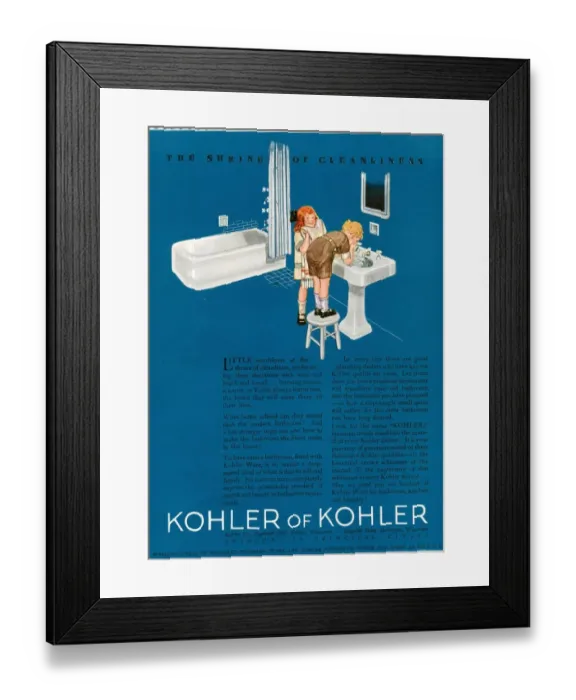 Framed Print : Kohler 1923 1920s USA cc bathrooms interiors washing Framed Print : Kohler 1923 1920s USA cc bathrooms interiors washing