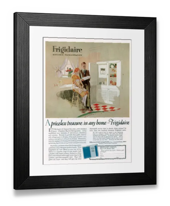 Framed Print : Frigidaire 1926 1920s USA cc fridges appliances refridgerators refrigerators kitchens