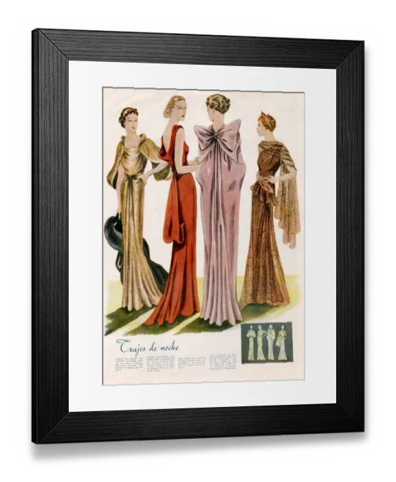 Framed Print : Spanish Fashion Evening Dresses 1935 1930s Spain cc pattern books womens dresses Framed Print : Spanish Fashion Evening Dresses 1935 1930s Spain cc pattern books womens dresses