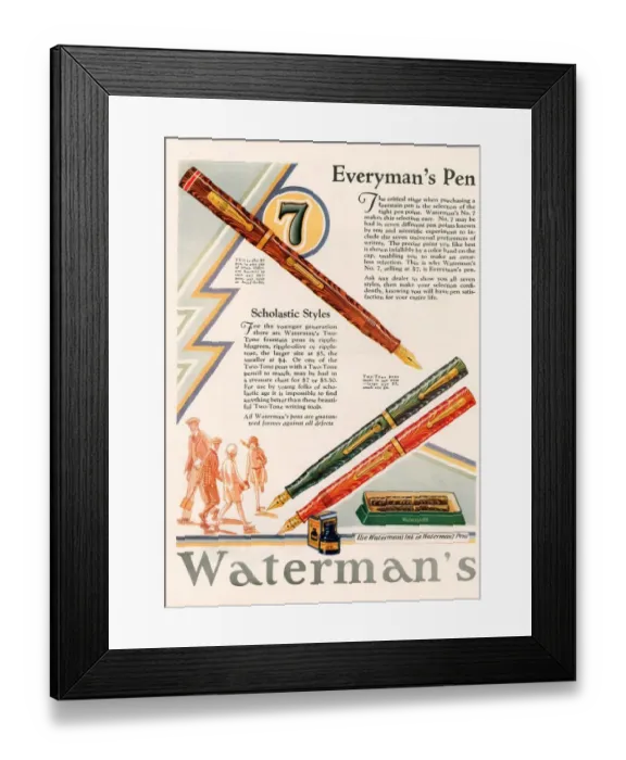 Framed Print : Watermans 1929 1920s UK cc pens watermans Framed Print : Watermans 1929 1920s UK cc pens watermans