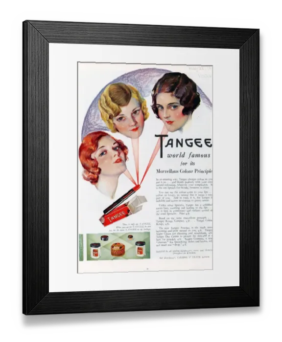 Framed Print : Tangee 1930 1930s UK cc make-up makeup lipsticks Framed Print : Tangee 1930 1930s UK cc make-up makeup lipsticks