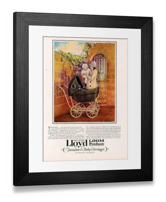 Framed Print : Lloyd Loom 1927 1920s USA cc prams baby babies Framed Print : Lloyd Loom 1927 1920s USA cc prams baby babies