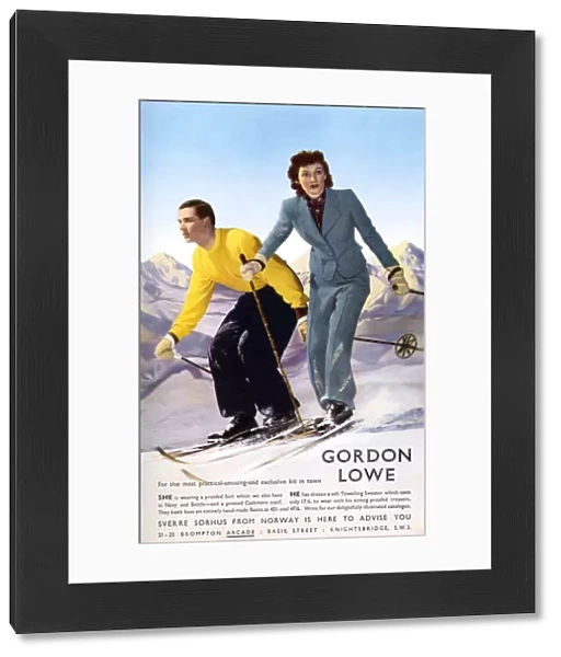 Gordon Lowe 1930s UK mens womens skiing suits humour couples