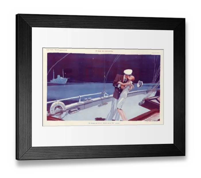 Framed Print : La Vie Parisienne 1929 1920s France cc boats embracing hugging kissing captain sailing