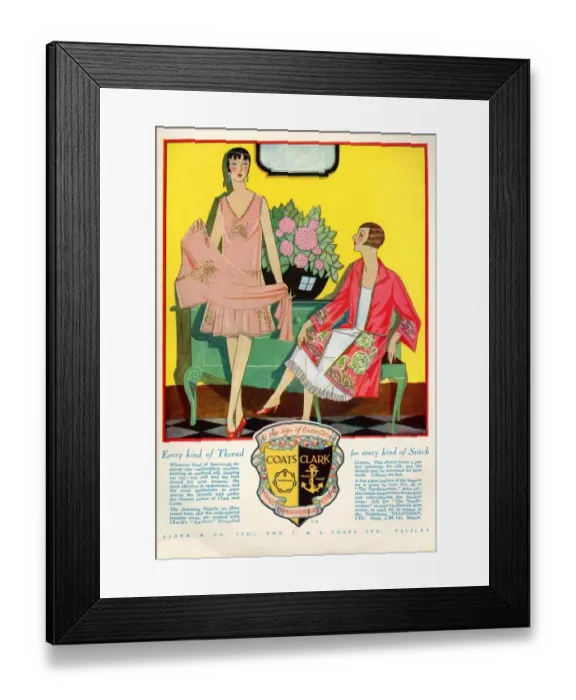 Framed Print : Coats and Clark 1920s UK art deco threads womens cotton Framed Print : Coats and Clark 1920s UK art deco threads womens cotton