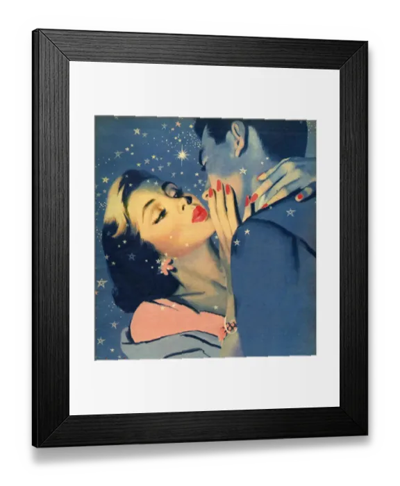 Framed Print : John Bull no date 1950s UK womens story illustrations kissing kisses Framed Print : John Bull no date 1950s UK womens story illustrations kissing kisses