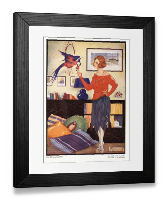 Framed Print : Art Deco Woman with Parrot 1920s Spain cc birds parrots pets art deco Framed Print : Art Deco Woman with Parrot 1920s Spain cc birds parrots pets art deco