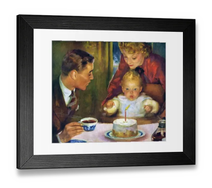 Framed Print : Babys First Birthday 1950s USA babies first birthday parties baby
