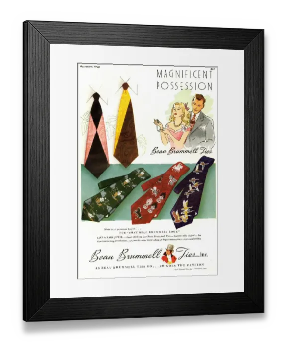 Framed Print : Beau Brummell 1940s USA mens ties Framed Print : Beau Brummell 1940s USA mens ties