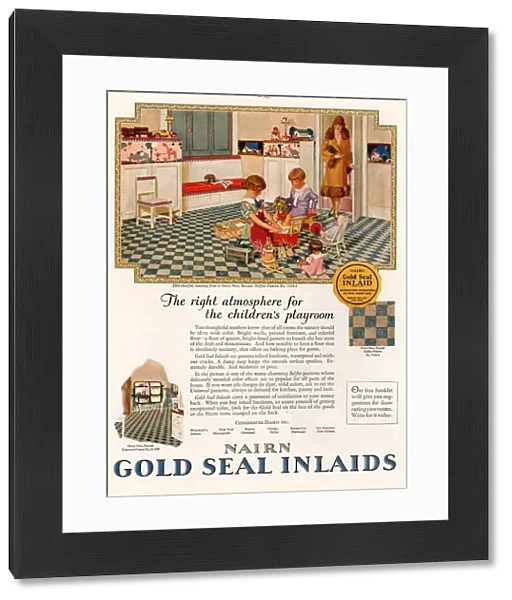 Nairn 1920s USA CC interiors kitchens flooring lino gold seal inlaids playing woman women