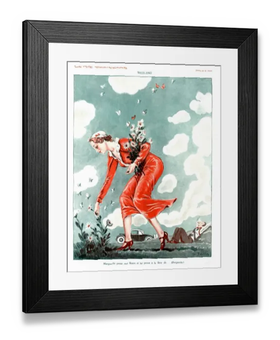 Framed Print : La Vie Parisienne 1920s France cc picking flowers gardening butterflies Framed Print : La Vie Parisienne 1920s France cc picking flowers gardening butterflies