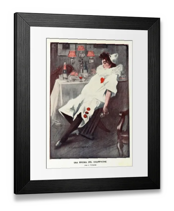 Framed Print : Drunken Pierrot 1920s Spain cc alcohol clowns drunk drunks carnivals masquerade clowns