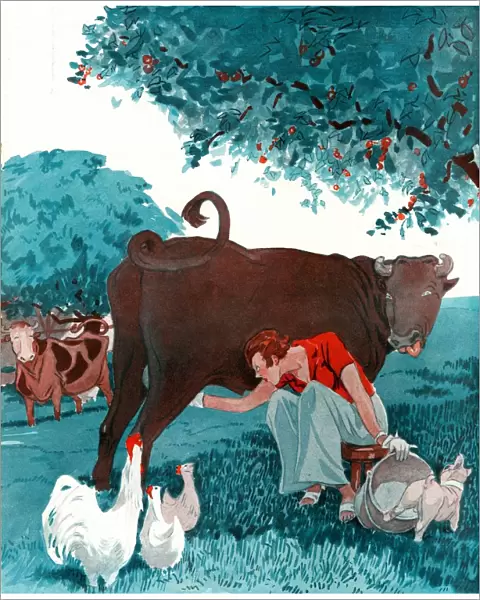 La Vie Parisienne 1920s France cc milking cows farming animals farms chickens milk maids