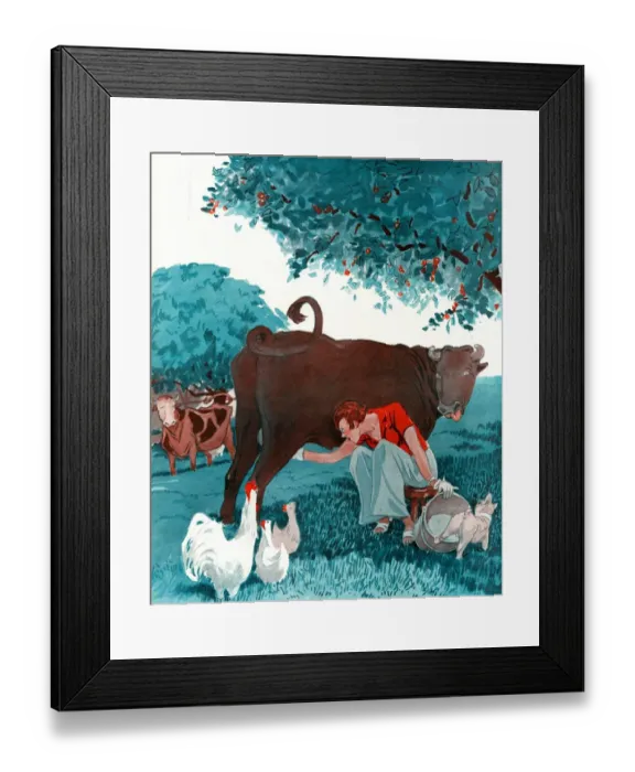 Framed Print : La Vie Parisienne 1920s France cc milking cows farming animals farms chickens milk maids Framed Print : La Vie Parisienne 1920s France cc milking cows farming animals farms chickens milk maids