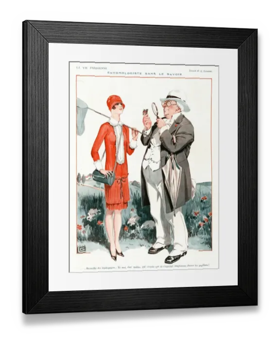 Framed Print : La Vie Parisienne 1920s France cc dirty old men butterfly nets looking magnifying glass