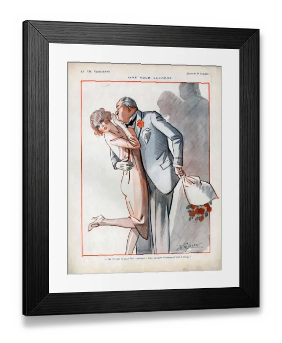 Framed Print : La Vie Parisienne 1926 1920s France cc unrequited embracing hugging kissing flowers Framed Print : La Vie Parisienne 1926 1920s France cc unrequited embracing hugging kissing flowers