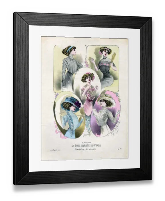 Framed Print : French Hats 1909 1900s France cc womens hats portraits Framed Print : French Hats 1909 1900s France cc womens hats portraits