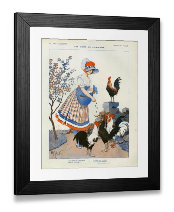 Framed Print : La Vie Parisienne 1916 1910s France cc chickens cockrells feeding eggs