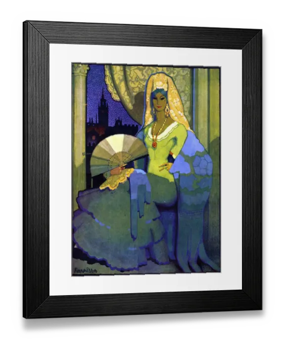 Framed Print : Spanish Woman with fan 1920s Spain CC fans portraits womens exotic Framed Print : Spanish Woman with fan 1920s Spain CC fans portraits womens exotic