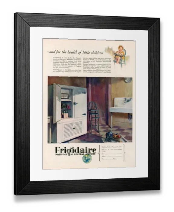 Framed Print : Frigidaire 1926 1920s USA cc fridges appliances refridgerators refrigerators Framed Print : Frigidaire 1926 1920s USA cc fridges appliances refridgerators refrigerators