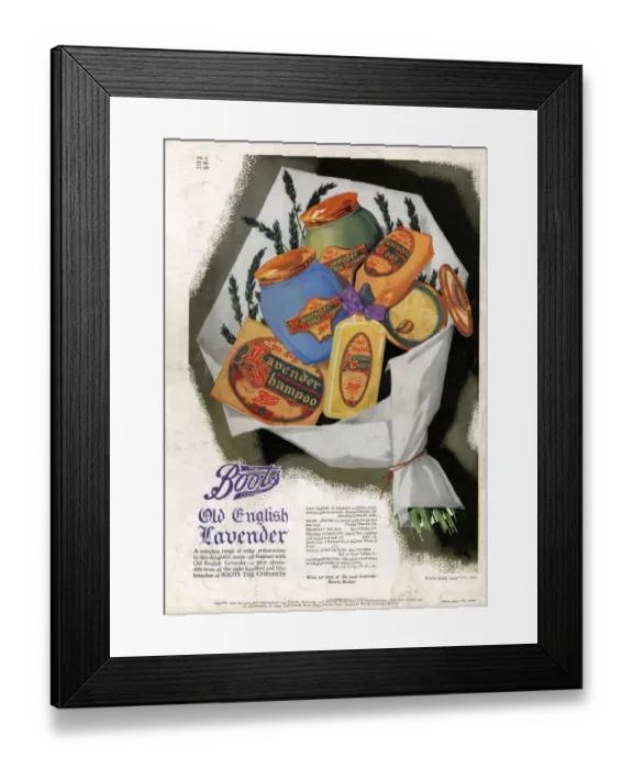 Framed Print : Boots 1920s UK CC old english lavender shampoo bouquets Framed Print : Boots 1920s UK CC old english lavender shampoo bouquets