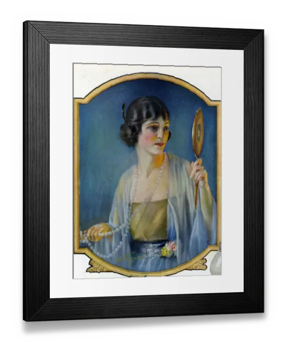 Framed Print : Pompean 1920s USA CC make-up vanity mirrors pearls womens day cream beauty Framed Print : Pompean 1920s USA CC make-up vanity mirrors pearls womens day cream beauty