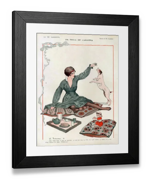 Framed Print : La Vie Parisienne 1916 1910s France cc dogs playing tea picnics Framed Print : La Vie Parisienne 1916 1910s France cc dogs playing tea picnics