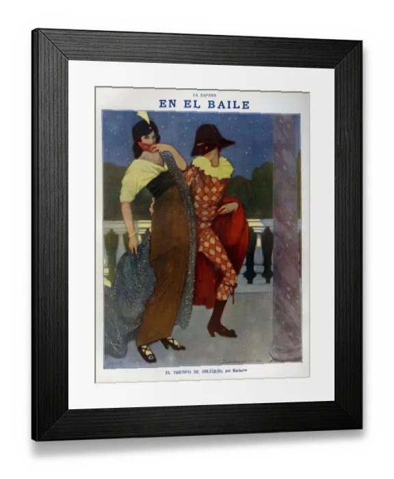 Framed Print : La Esfera 1910s Spain cc harlequins carnivals masks clowns masquerade pierrot