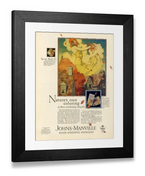 Framed Print : Johns-Manville 1927 USA CC asbestos roofing tiles shingles johns manville seasons autumn Framed Print : Johns-Manville 1927 USA CC asbestos roofing tiles shingles johns manville seasons autumn