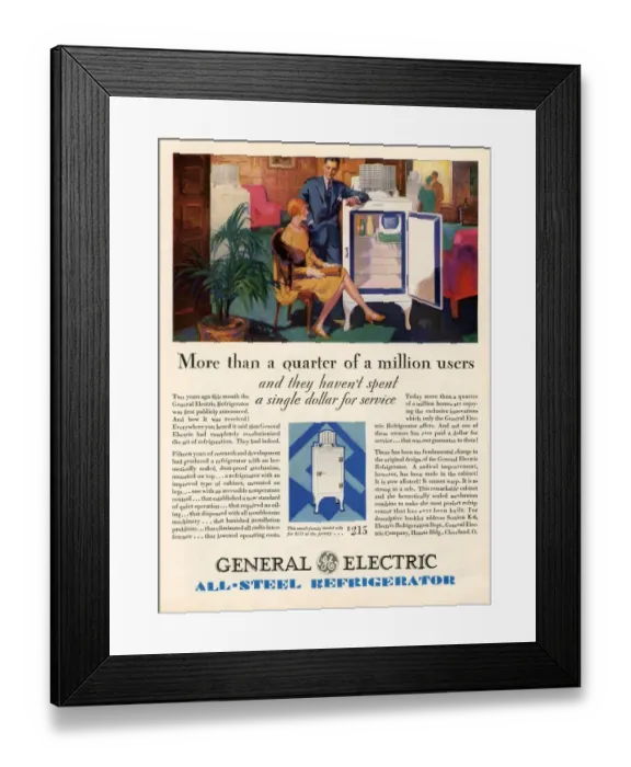 Framed Print : General Electric 1920s USA CC fridges refridgerators refrigerators appliances steel Framed Print : General Electric 1920s USA CC fridges refridgerators refrigerators appliances steel