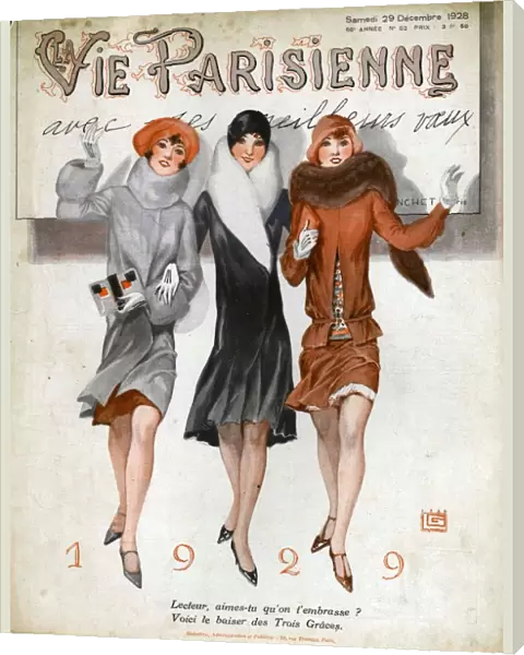 La Vie Parisienne 1928 1920s France cc womens hats coats fur new years eve