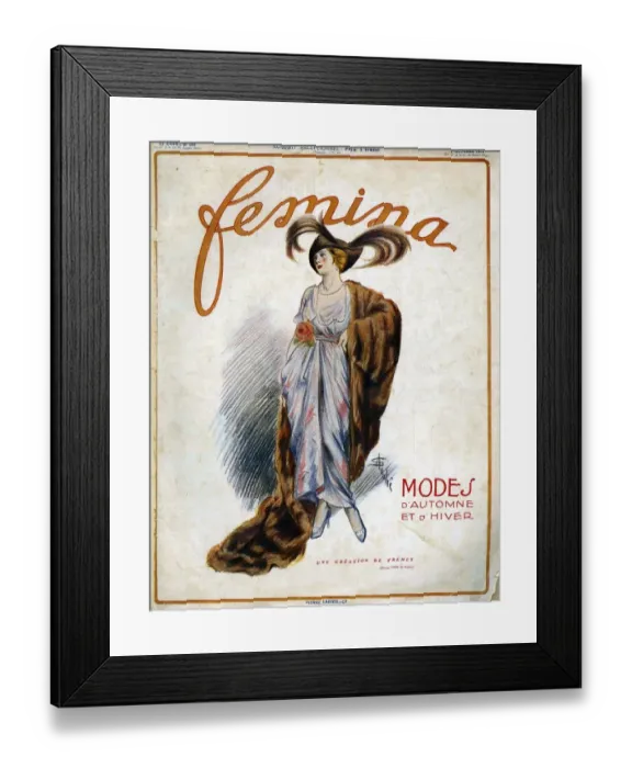Framed Print : Femina 1913 1910s France cc womens fur hats dresses Framed Print : Femina 1913 1910s France cc womens fur hats dresses