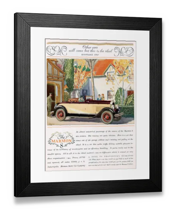 Framed Print : Marmon 1927 1920s USA cc cars womens