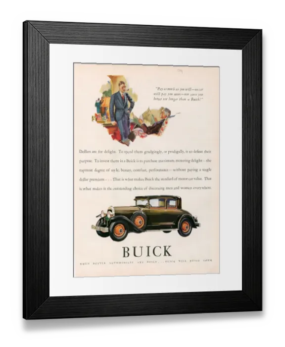 Framed Print : Buick 1929 1920s USA cc cars pipes smoking Framed Print : Buick 1929 1920s USA cc cars pipes smoking