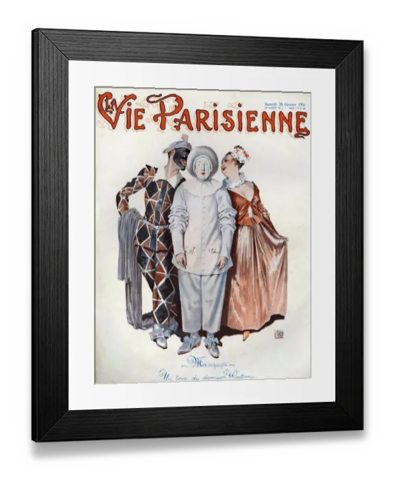 Framed Print : La Vie Parisienne 1931 1930s France cc mimes clowns masks fancy dress masquerade