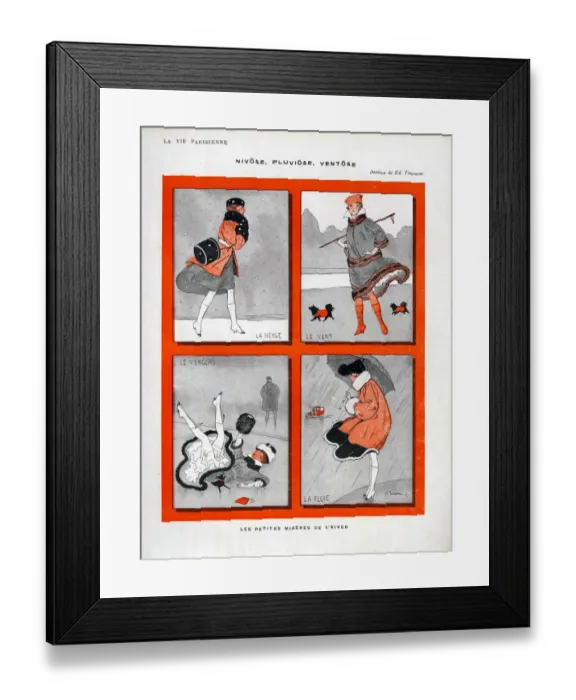 Framed Print : La Vie Parisienne 1916 1910s France cc snow raining ice windy weather bad disasters