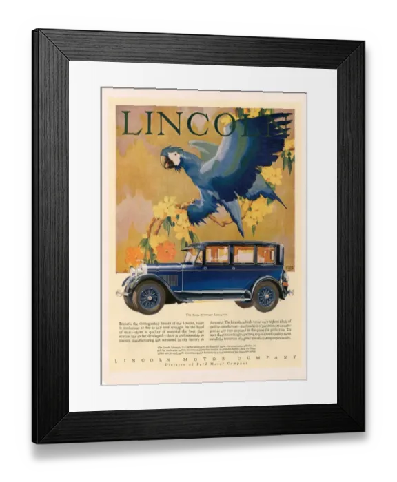 Framed Print : Lincoln 1928 1920s USA cc cars parrots birds Framed Print : Lincoln 1928 1920s USA cc cars parrots birds
