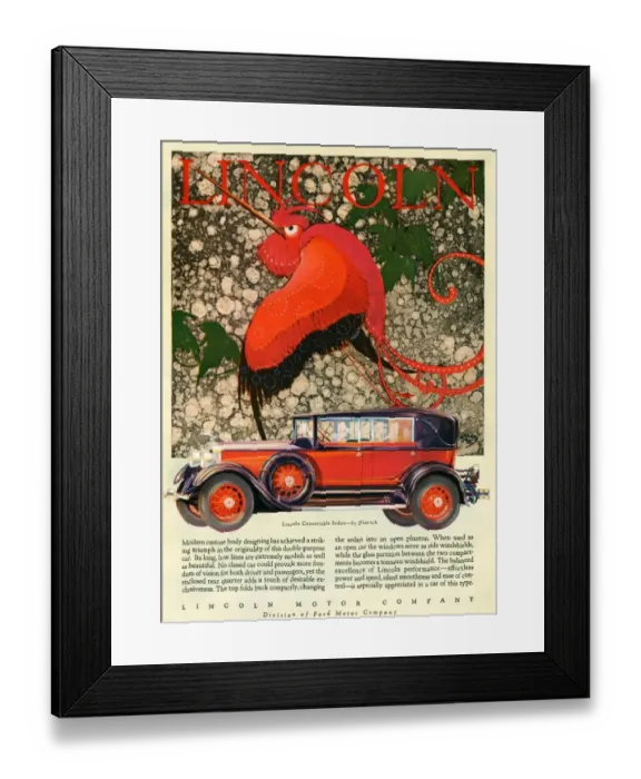 Framed Print : Lincoln 1928 1920s USA cc cars birds exotic Framed Print : Lincoln 1928 1920s USA cc cars birds exotic