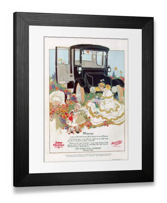 Framed Print : Baker Electrics 1916 1910s USA cc cars mothers picking flowers daughters Framed Print : Baker Electrics 1916 1910s USA cc cars mothers picking flowers daughters