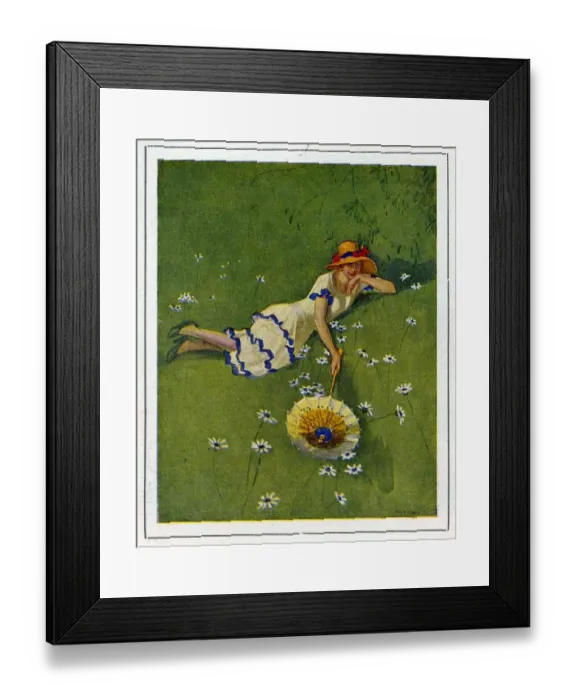Framed Print : Woman on lawn with daisies 1929 1920s France cc relaxing sunbathing umbrellas hats Framed Print : Woman on lawn with daisies 1929 1920s France cc relaxing sunbathing umbrellas hats