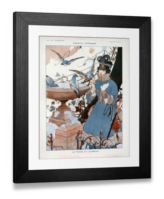 Framed Print : La Vie Parisienne 1916 1910s France cc birds pigeons hats coats winter snow womens Framed Print : La Vie Parisienne 1916 1910s France cc birds pigeons hats coats winter snow womens